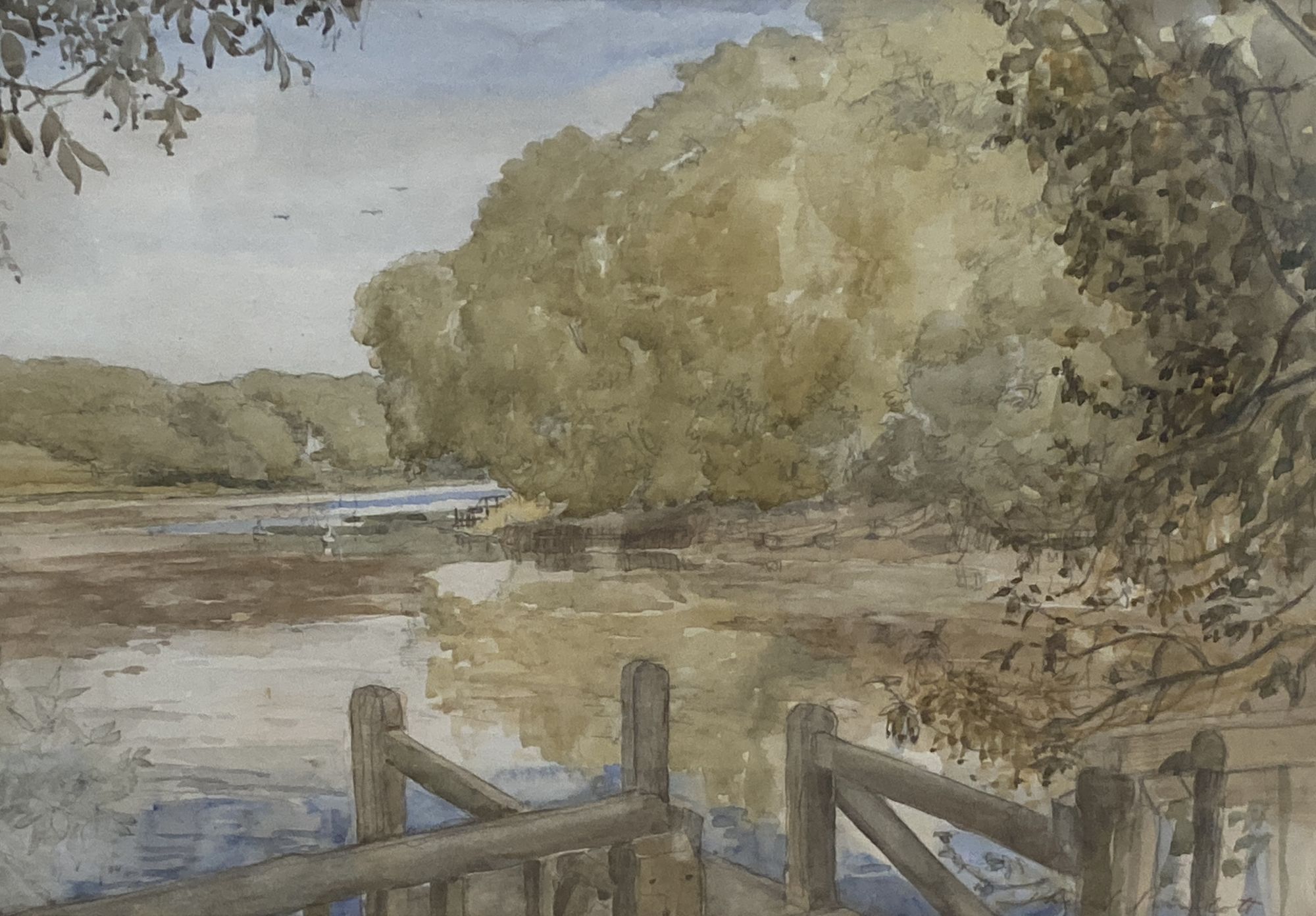 Philip Pimlott, watercolour and pencil, River Beaulieu 1927, signed 28 x 40cm